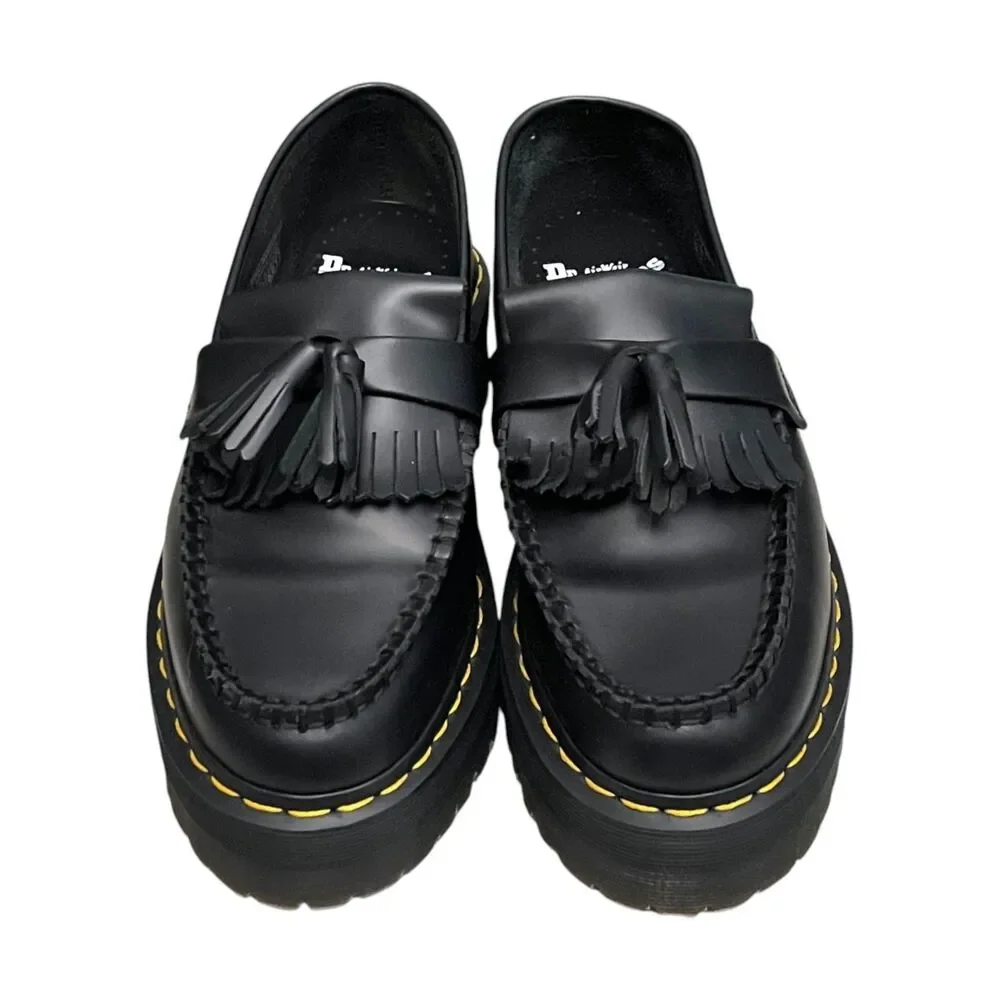 Dr. Martens Adrian Quad Platform Tassel Loafers Black Leather Women's US 8 EU 39
